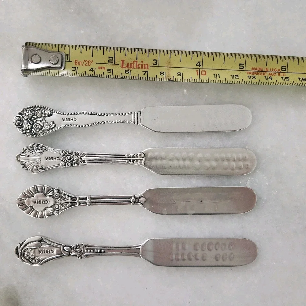 Set 4/ Mud Pie Metal Stamped Breakfast/Brunch Spreader Knives Various Sayings EC